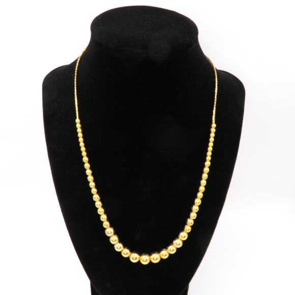 Vintage Gold Tone Beaded Necklace with Flat Herringbone Chain and Box Clasp - Picture 1 of 11